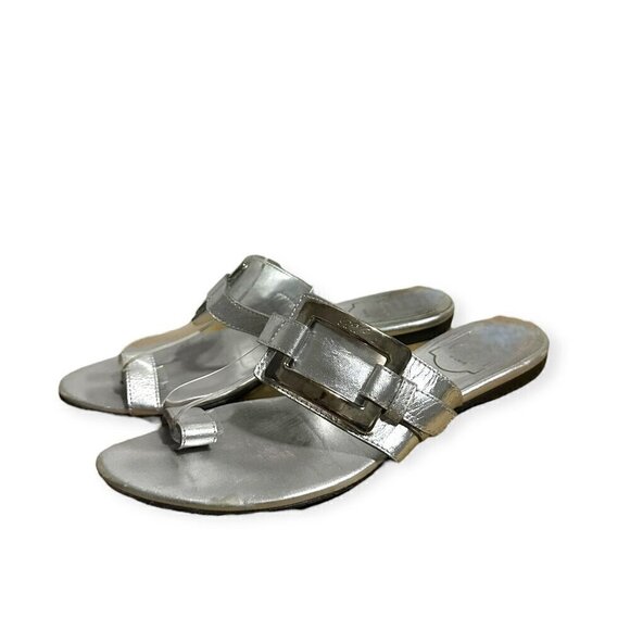 Roger Vivier Silver Toe Ring Thong Flat Sandals, Size 38EU - Picture 1 of 13
